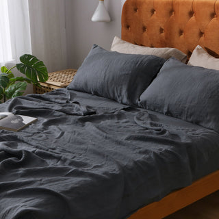 100% French Linen Bed Sheet Charcoal Grey