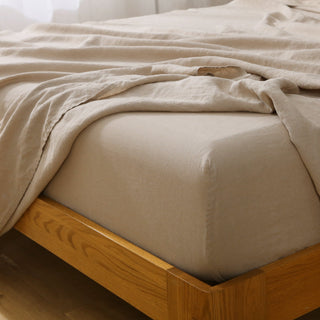 100% French Linen Sheet Set Fitted Sheet Khaki