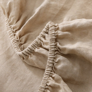 100% French Linen Sheet Set Fitted Sheet Elastic Khaki, Best Bed Sheets for your family.