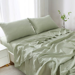 100% French Linen Bed Sheet Sage Green