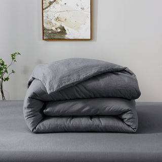 Folded 100% French Linen Duvet Cover Charcoal Grey