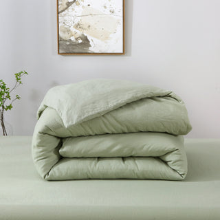 Folded 100% French Linen Duvet Cover Sage Green